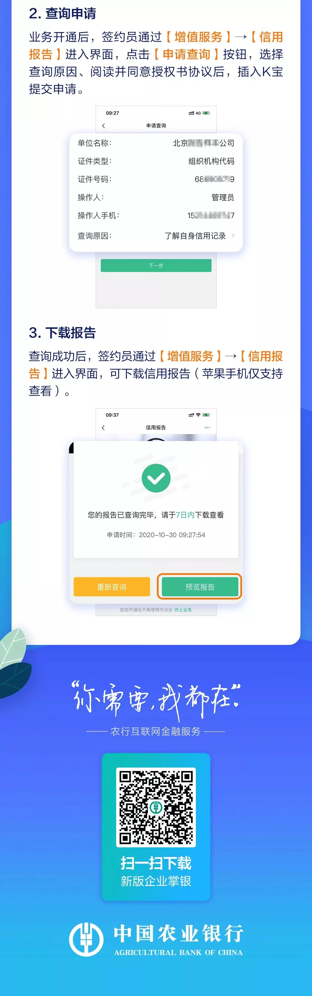 农业银行企业征信线上查询流程